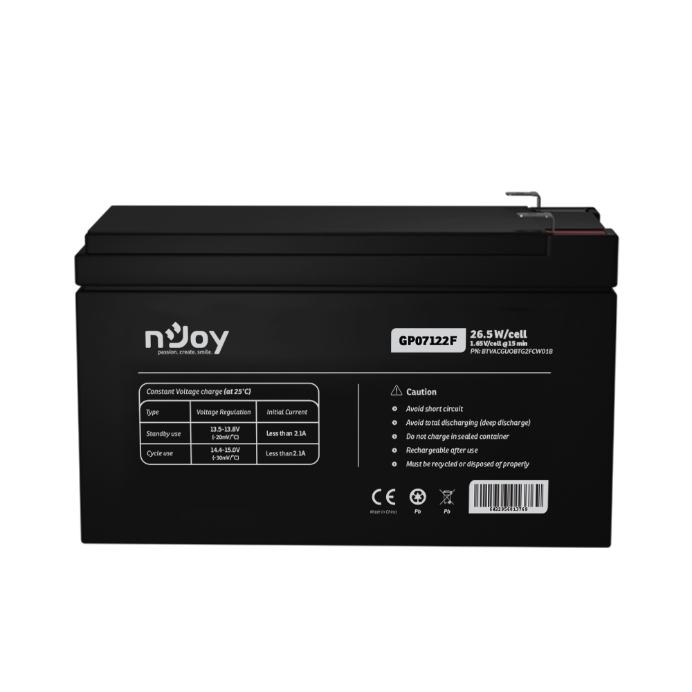 VRLA AGM Battery 12V 7Ah T2 Terminal NJOY_BTVACGUOBTG2FCW